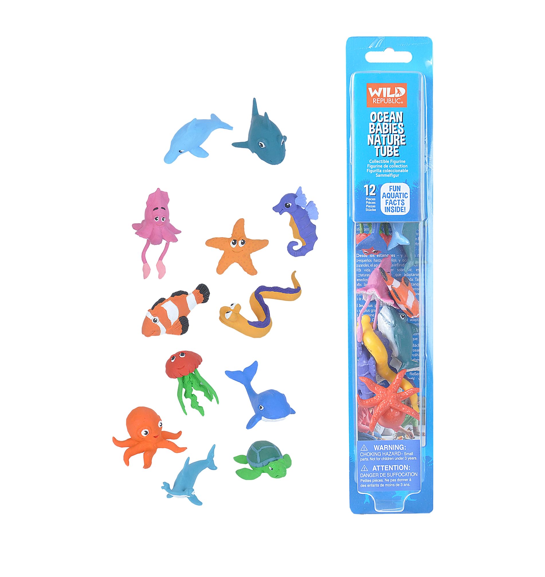 WILD REPUBLIC 20826 Figurines Clown Figures Ocean Babies Playset, Nature Tube, 12 Pieces, Multi, Star Fish, Jelly Fish
