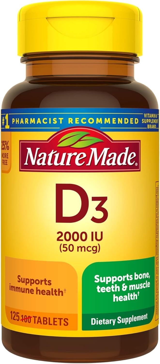 Nature Made Vitamin D3 2000 IU 50 mcg Tablets, 125 Count Bonus 125 (125