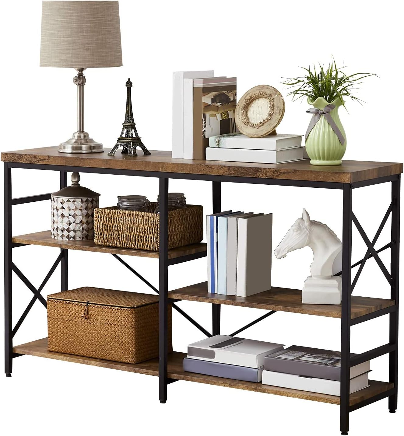 OIAHOMY Industrial Sofa Table,Console Table,3-Tier Industrial Rustic Hallway/Entryway Table,Easy Assembly,for Entryway, Living Room (Rustic Brown): Kitchen & Dining