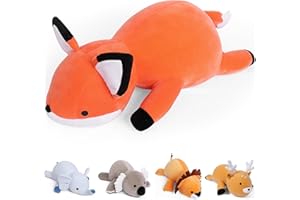 OurHonor Weighted Stuffed Animals, 4.2Lb Weighted Fox Plush, 24in Giant Fox Throw Pillow Soft Plushie Doll Toy Gifts