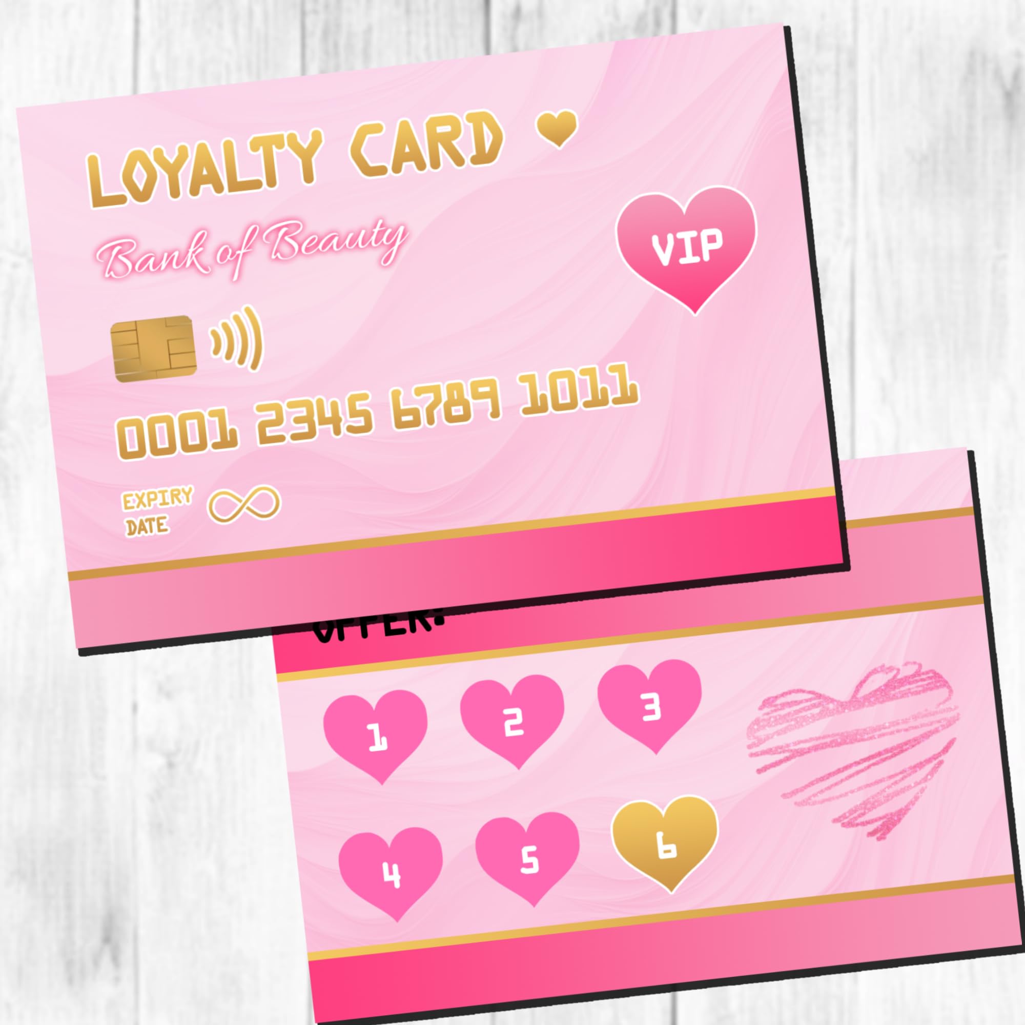 Loyalty Cards Beauty Lashes Nails Business (Pack of 50) (Pink Bank Card Double Sided)