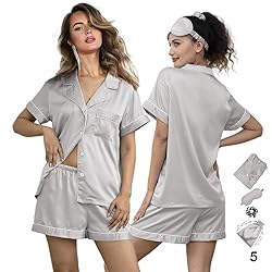 WJing Yi Jia 5Pcs Womens Soft Satin Pajama Set