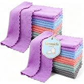 Vermiels 25 Pack Kitchen Dishcloths 7x9 Inch Cleaning Rags | Super absorbent quick dry coral fleece cloths, reusable for cleaning tables, Dishwashing Kitchen Counters and Everyday Wiping