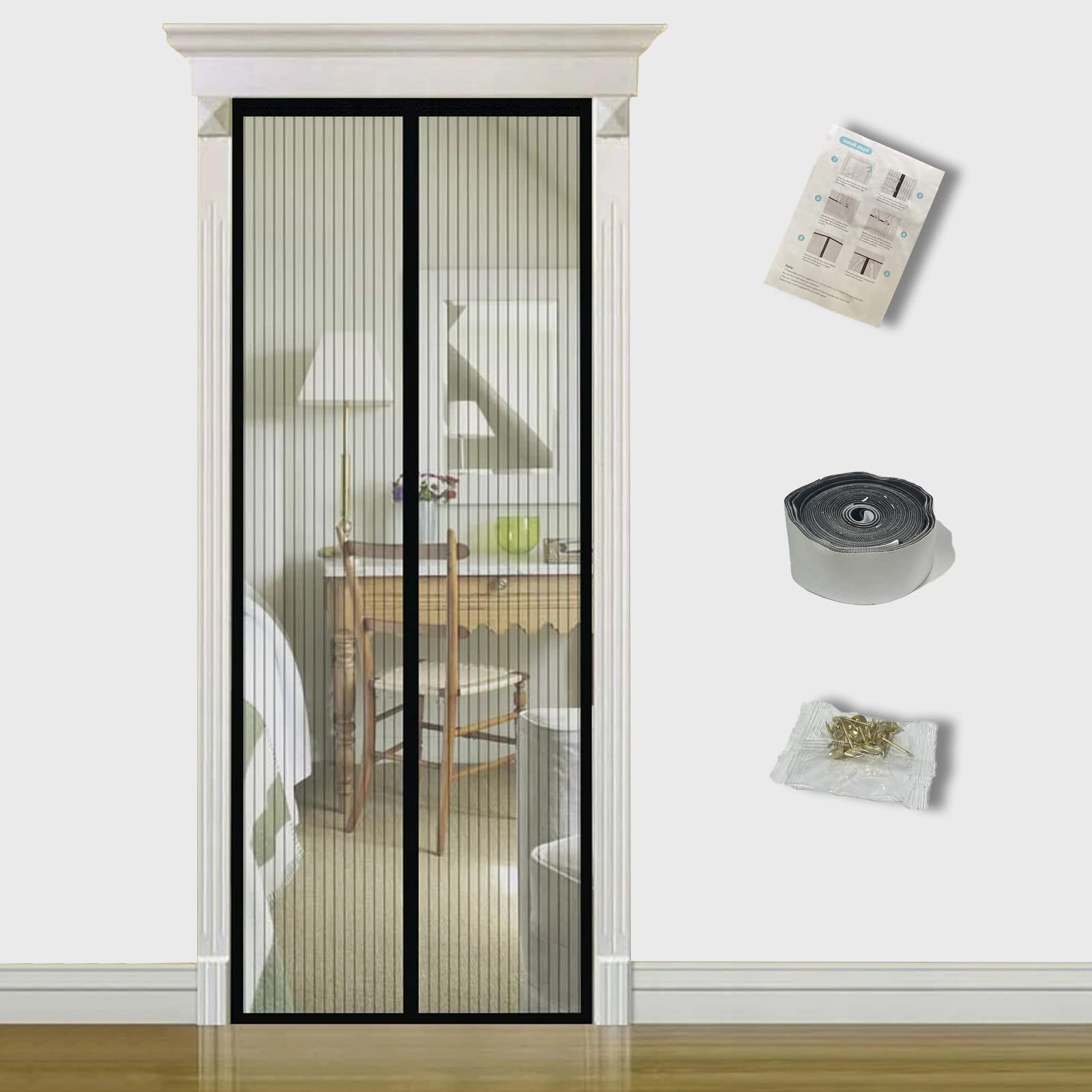 TQFlow Magnetic Screen Door,95x205cm Fly Screens for Doors,Anti Mosquito Heavy Duty Bug Mesh Curtain,Snap Shut Automatically Insect Door Screen with Full Frame Magic Tape&Powerful Magnets