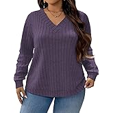 ROSRISS Plus-Size-Long-Sleeve-Tops for Women Casual V Neck Tunics Fall Fashion Shirts Trendy Lightweight Pullover Sweaters
