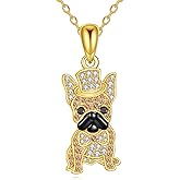POPLYKE French Bulldog Necklace for Women Sterling Silver Gold Plated Dog Necklace with Cubic Zirconia Jewelry for Women For French Bulldog Lover