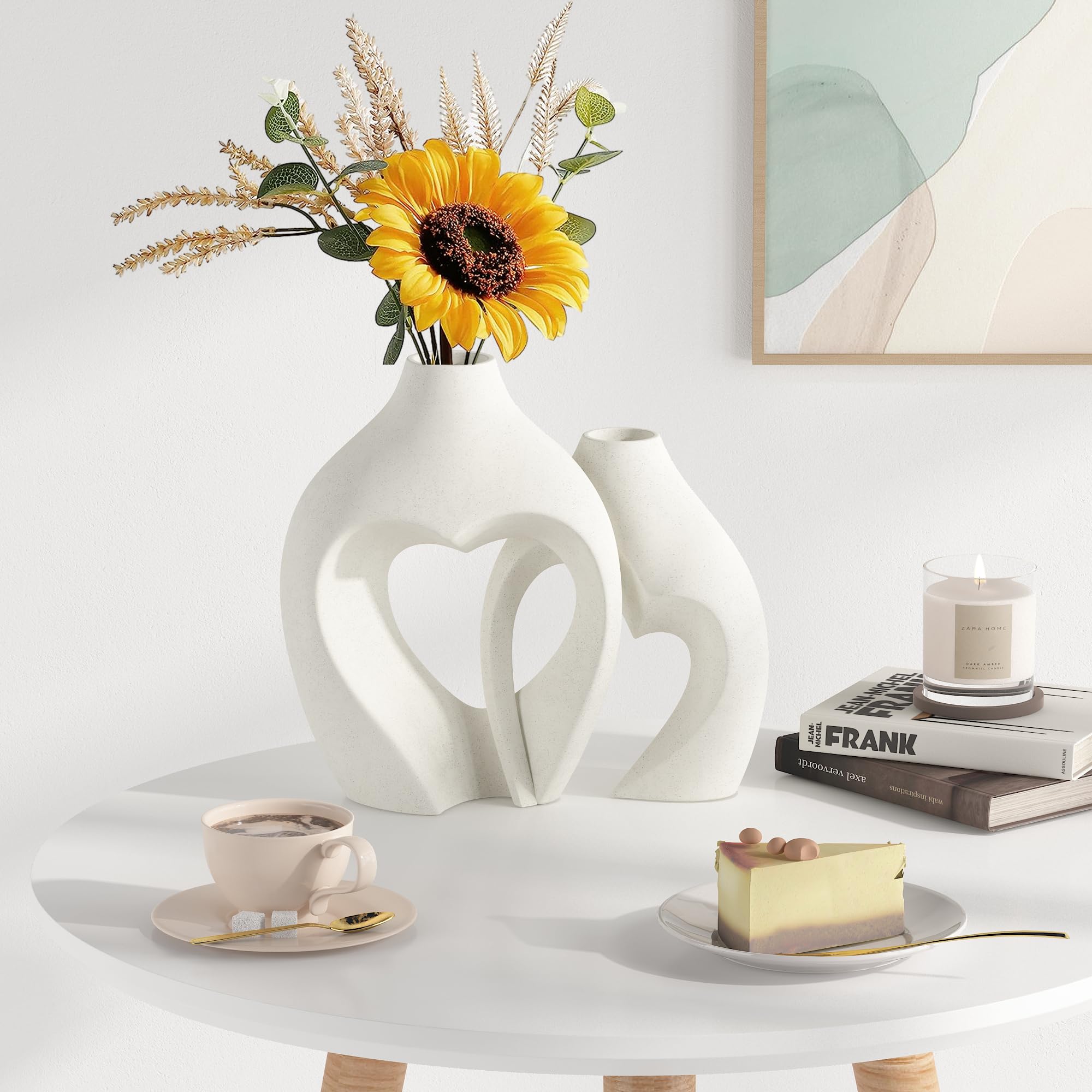 Zormon White Vases for Decor, Heart Shaped Ceramic Vase Set of 2, Nordic Heart Shaped Vases, Minimalist Decorative Vase for Table Centerpiece Wedding Dining Living Room Office House Decoration - Image 6