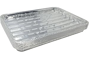 DCS DEALS Pack of 15 Disposable Aluminum Broiler Pans – Good for BBQ, Grill Trays – Multi-Pack of Durable Aluminum Sheet Pans – Ribbed Bottom Surface - 13.40" x 9" x 0.85"