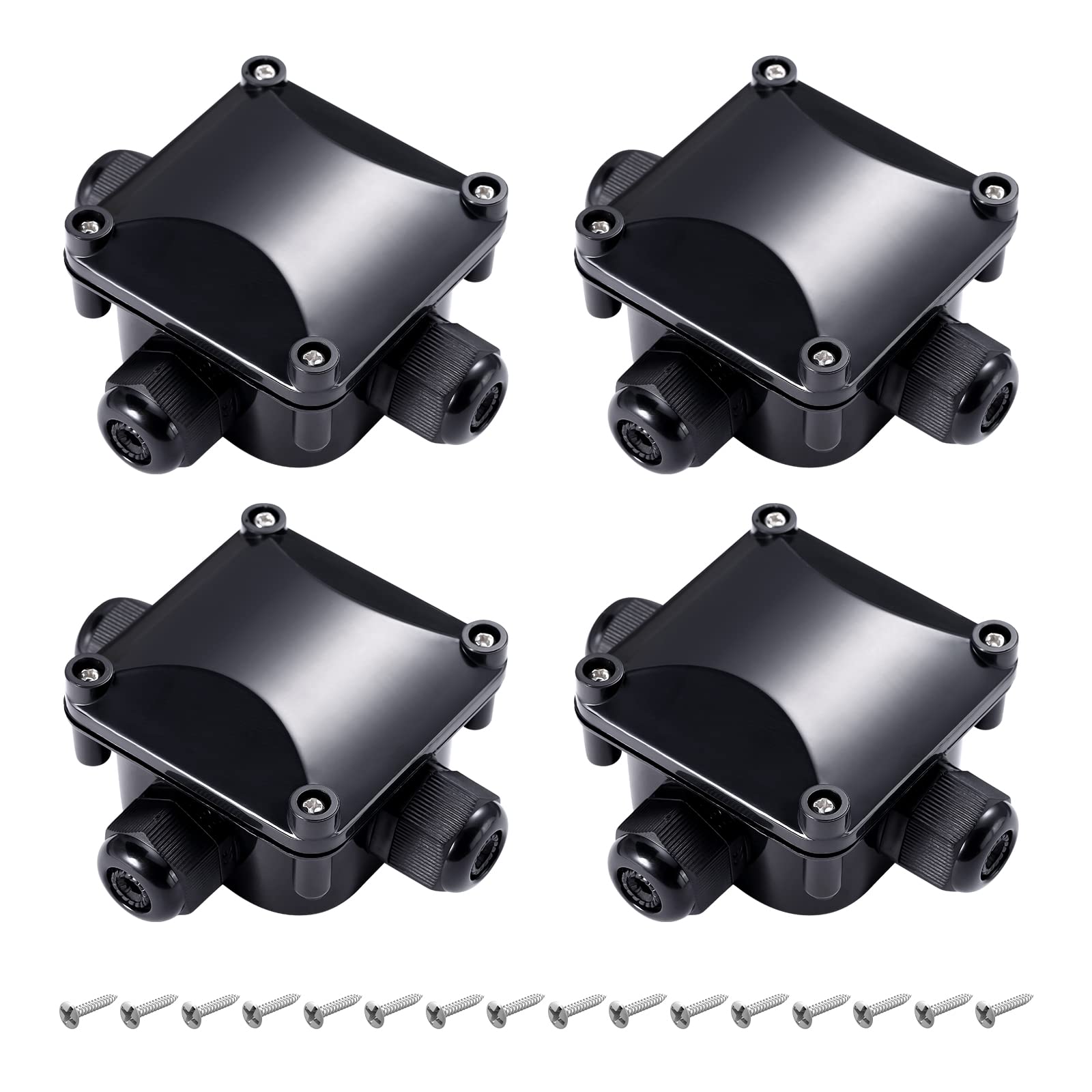 GWHOLE 4 Pcs IP66 Junction Box Waterproof 3 Way Connector Gland Electrical Junction Box - Black