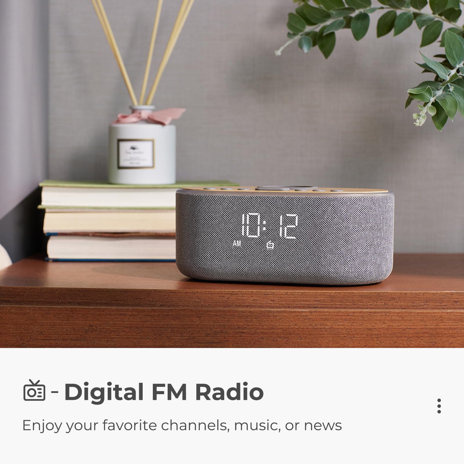 uscce Alarm Clock Bluetooth FM Radio: 10W Stereo Sound Speaker - Fast Wireless Charging for iPhone Samsung - Dimmable Clock Radio for Bedroom