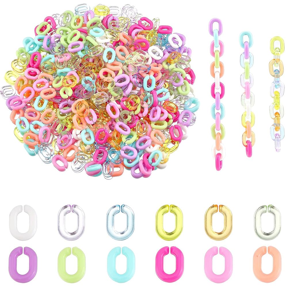 SUPERFINDINGS About 1800Pcs 12 Color Acrylic Linking Rings Oval Quick Link Connectors Resin Chain Bulk for Earring Necklace Jewelry Eyeglass Chain DIY Craft Making 10x7.5mm
