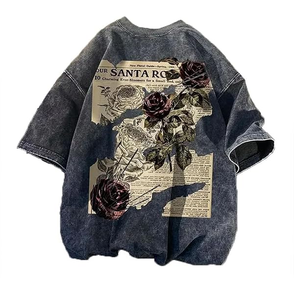 Dynict Unisex Y2k T-Shirt Rose Letter Print Oversized Graphic Tees