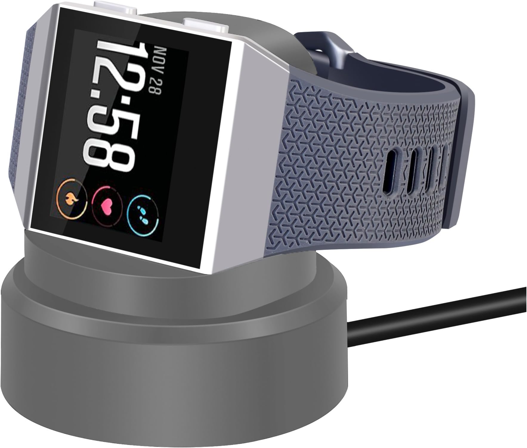 EloBeth Charger Stand Compatible with Fitbit Ionic Charger Silicone Replacement Charging Cradle Dock Holder Charger Desktop Station (Gray)