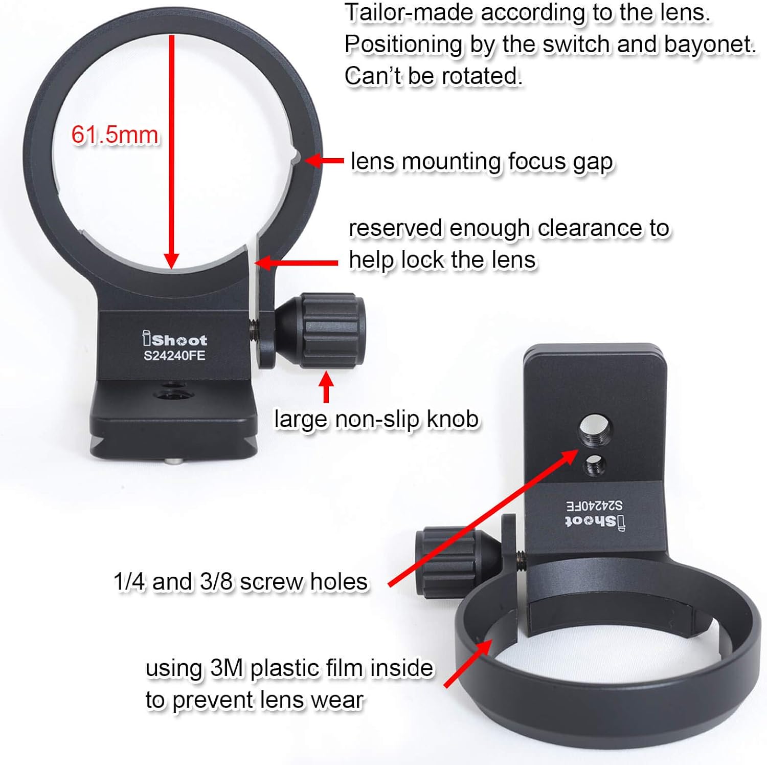iShoot Lens Collar Tripod Mount Ring Support Bracket Compatible with Sony FE 24-240mm f/3.5-6.3 OSS, 24-105mm f/4 G OSS - Image 3