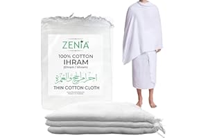 Zenia 100% Cotton Ihram (Ahram/Ehram) Cloth for Hajj and Umrah - Thin Cotton Cloth Lightweight - 1.8 lbs - 46in x 92in