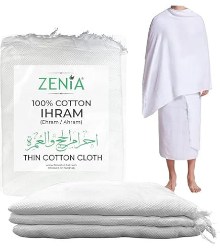 Manta Ihram Para Hajj Umrah - Juego 2 Piezas, Blanco, 210x105 Cm Adulto, Tela Ligera Transpirable, Para Hombres Y Niños