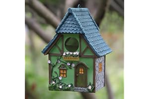 MINWOLF Cottage Garden Birdhouse – Green Resin Outdoor Decorative Bird House with Flower and Stone Details, Weatherproof for Backyard or Porch