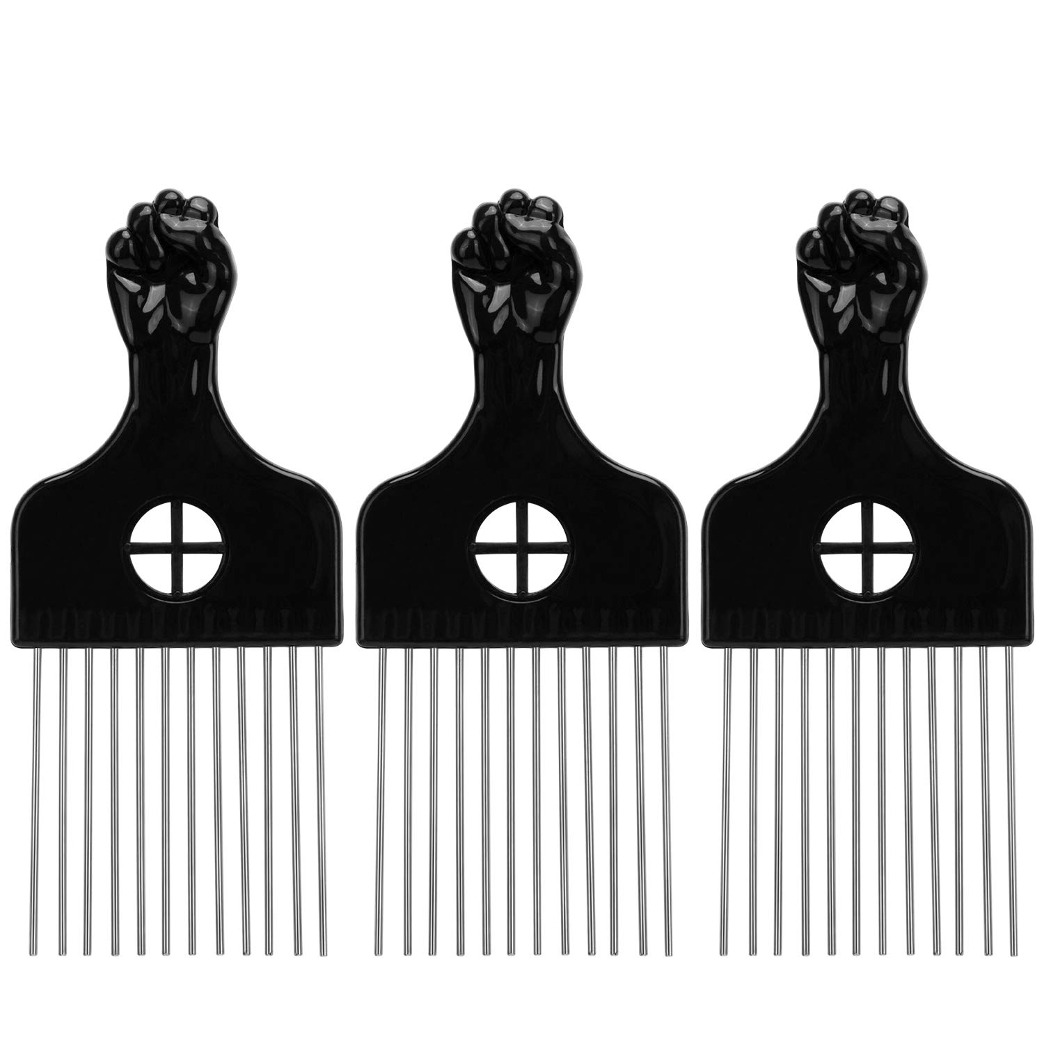 LUTER 3 Pack Afro Comb Hair Metal Pick Hairdressing Wig Braid Styling Tool Metal Combs for Women and Men Black