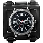 Mens Steampunk Retro Genuine Leather Replaceable Watch Military Japan Quartz Hip-hop Gothic Wide Bracelet Cuff Big Black Dial Sport Wrist Watches