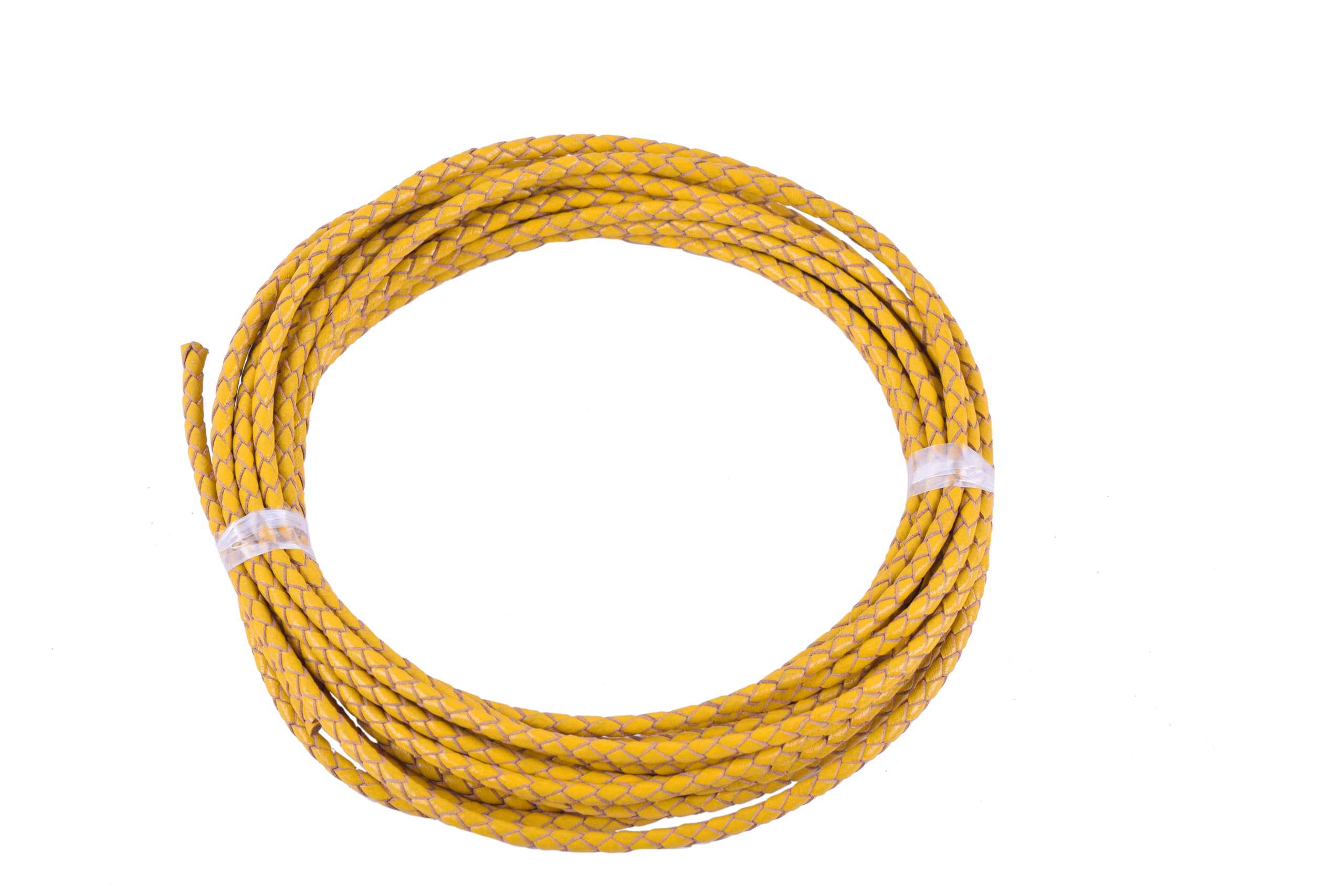KONMAY 4.5Meters 3.0mm Round Yellow Geneuine Braided Leather Cord Bolo Leather Cord…