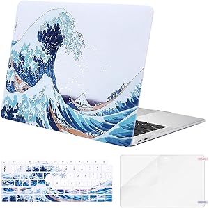 MOSISO MacBook Air 13 inch Case 2020 2019 2018 Release A2179 A1932 Retina Display, Plastic Pattern Hard Shell & Keyboard Cover & Screen Protector Only Compatible with MacBook Air 13, Great Sea Wave