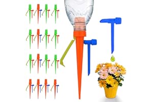 LVHATN New Upgrade Plant Self Watering Spikes Devices, Plant Drip Irrigation System with Slow Release Control Valve Switch - Adjustable Watering Devices for Outdoor Indoor Garden Plants (16, Orange+Green)