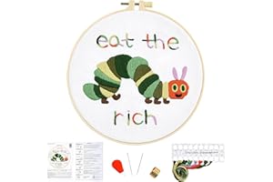 CRAFMANOE Hungry Caterpillar Embroidery Kits for Beginners Adults, Cute Embroidery Starter Kits, Counted Cross Stitch Kits for Beginners DIY Craft Kits for Adults Women, Embroidery Hoop, Thread & Video Tutorial