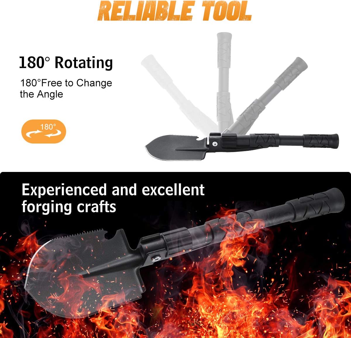 Folding Shovel Portable Camping Shovel Heavy Duty Alloy Steel Hiking Shovel Car Snow Shovel 18.1 inch Tactical Shovel Survival Shovel for Camping Hiking Backpacking Fishing: Clothing