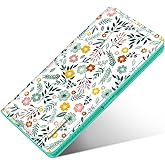 Simikol Ultra Slim Womens Wallet Minimalist Thin Long Leather Bifold Wallet RFID Blocking Card Holder Organizer with Zipper Coin Pocket Ladies Girls Gift Purse, Green Flowers