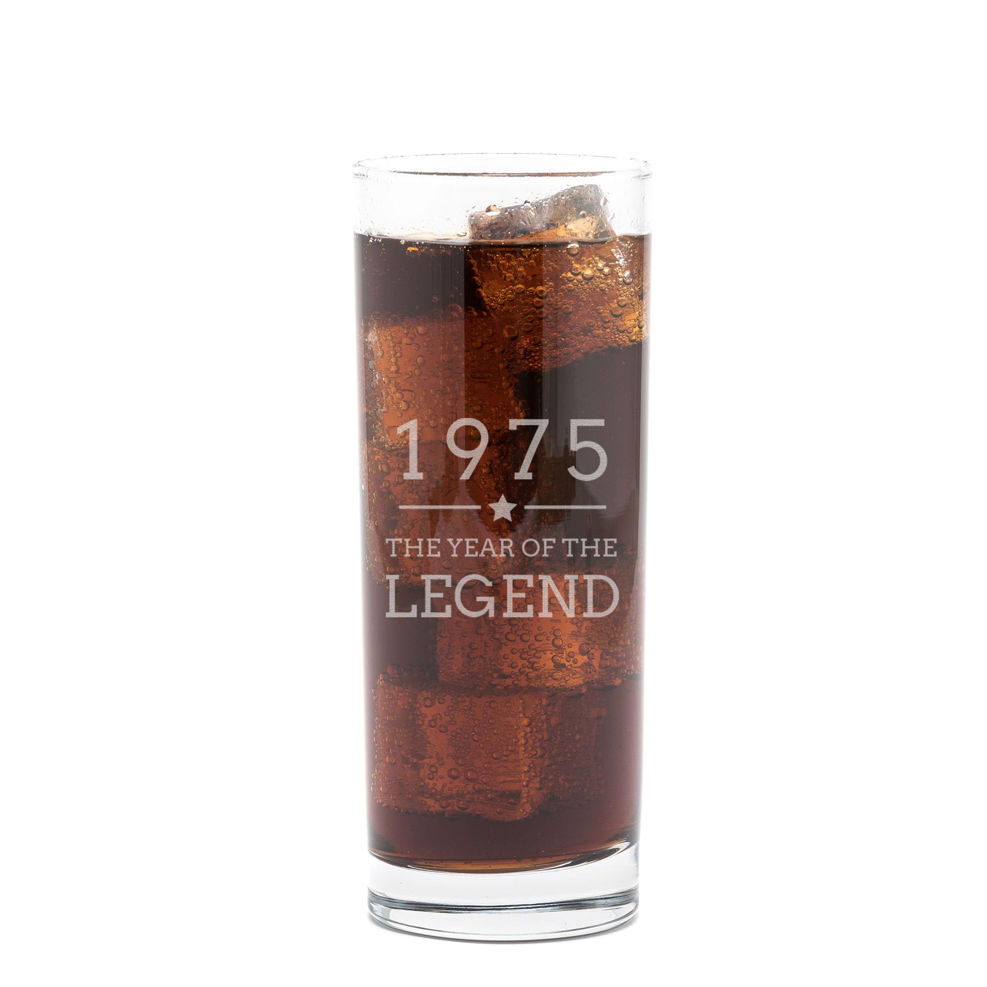 Dust and Things Engraved Highball Glass - 1975 Year of The Legend Design - 50th Birthday Gifts for Men Him - Cocktail Glass