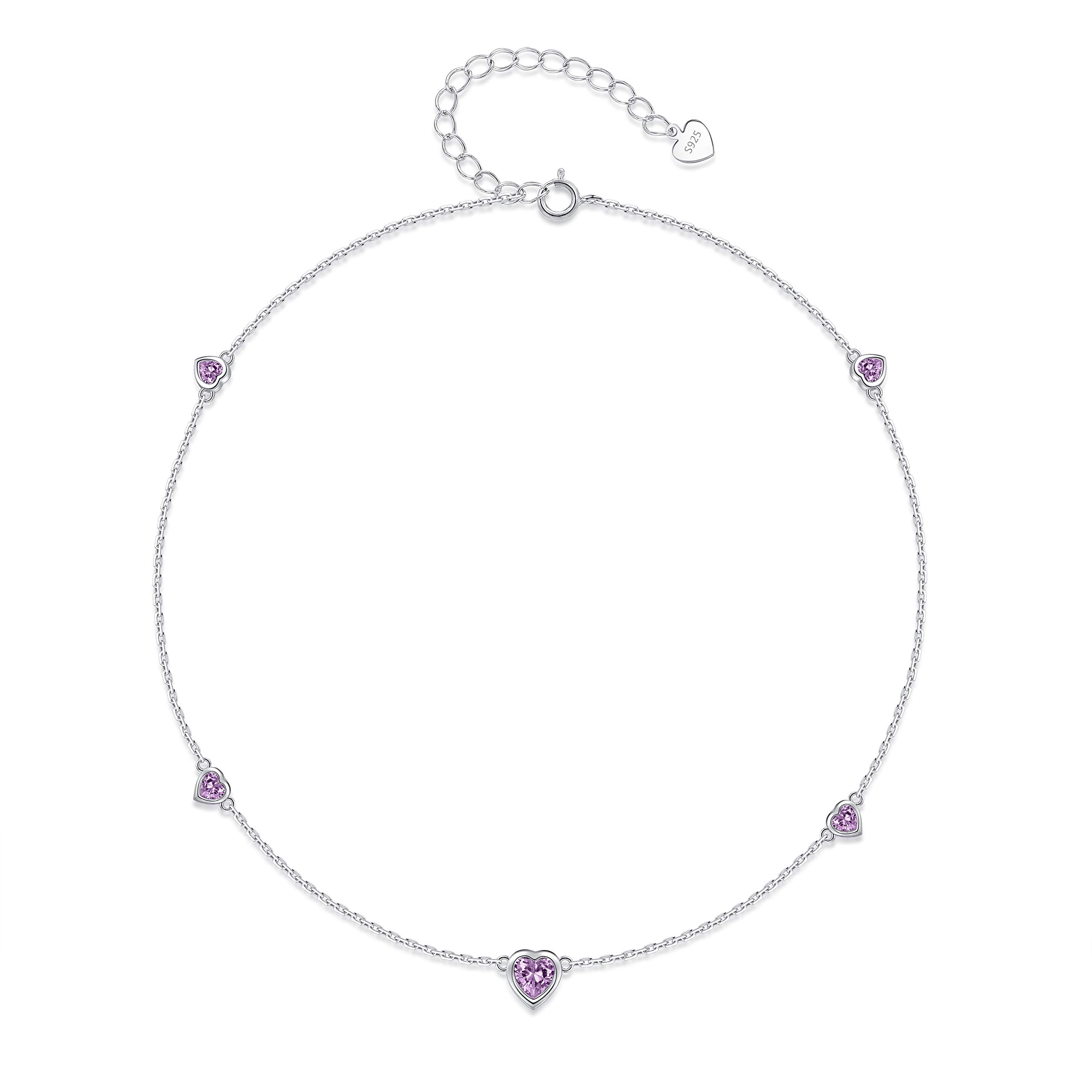 Step Forward Sterling Silver Ankle Bracelets with June Birthstone Purple Heart Stone Jewelry for Woman or Girl