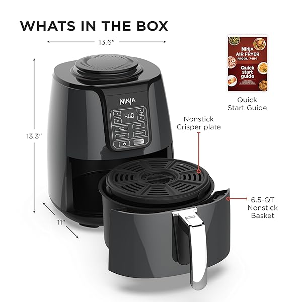NINJA AIR FRYER | 4 QT CAPACITY | 4-IN-1 ROAST, CRISP, ROAST, REHEATS, & DEHYDRATES | DISHWASHER SAFE PARTS | 105°F-400°F | INCLUDES 20 EASY & HEALTHY RECIPES | 1550 WATT | GREY | AF101