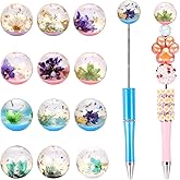 12Pcs Cute Dried Flower Pen Cap Beads for Beadable Pens Colorful Half-Hole Focal Beads for DIY Craft Bracelet Necklace Earrings Keychain Jewelry Making