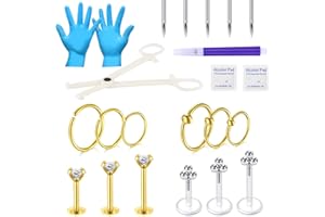 JIESIBAO 22PCS Ear Piercing Kit,14G Piercing Needles Clamps with 16G Clear Cartilage Earring Labret Studs for Ear Monroe Tragus Helix Earring Piercing