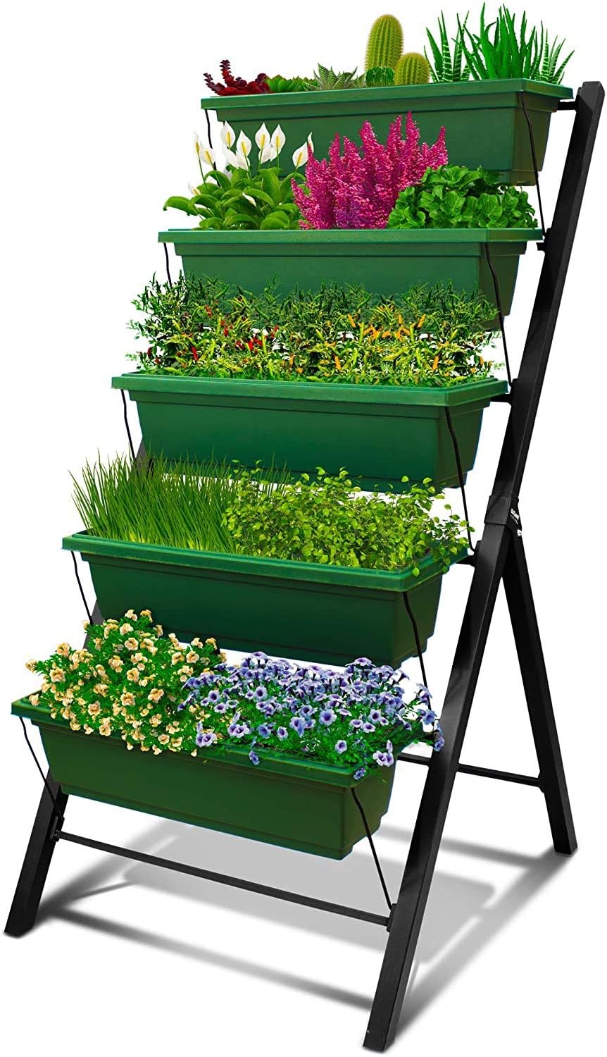raised bed gardening on Amazon Com 4ft Vertical Raised Garden Bed 5 Tier Food Safe Planter Box For Outdoor And Indoor Gardening Perfect To Grow Your Herb Vegetables Flowers On Your Patio Balcony Greenhouse Garden Garden