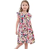 Girl's Floral Summer Dress with Ruffle Sleeve A-Line Spring Casual Party Dress for Kid Birthday Daily Wear School 3-14 Years