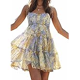 AELSON Sundresses for Women 2025 Floral Summer Dress Boho Flowy Cute Dresses Spaghetti Strap Sleeveless Ruffle Mini Dress