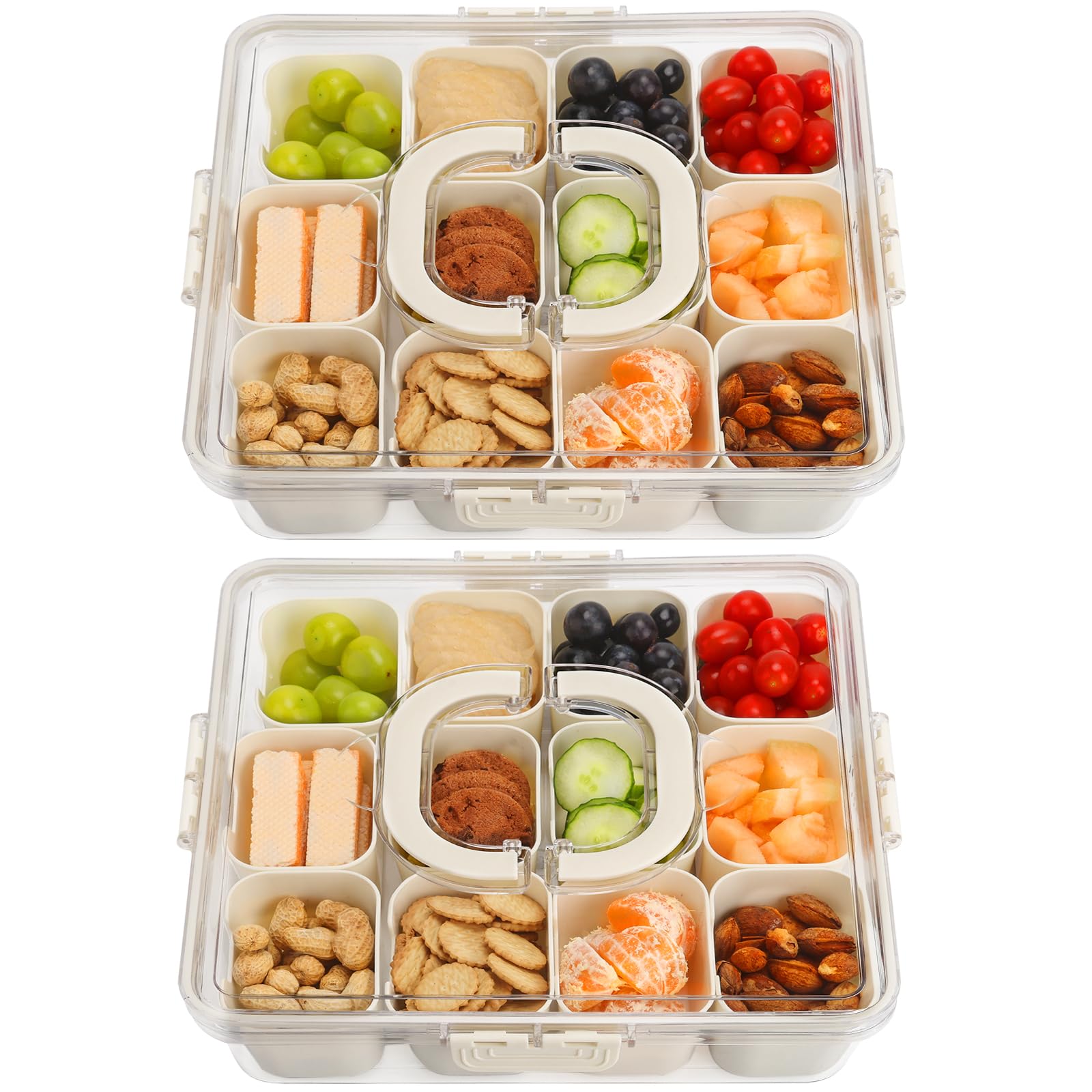 Photo 1 of 2Pcs Snackle Box Container, Divided Serving Tray with Lid and Handle, Snack Box Container Food Platter Charcuterie for Party, Veggies, Snack, Fruit, Nuts, Entertaining, Picnic, LARGER SIZE