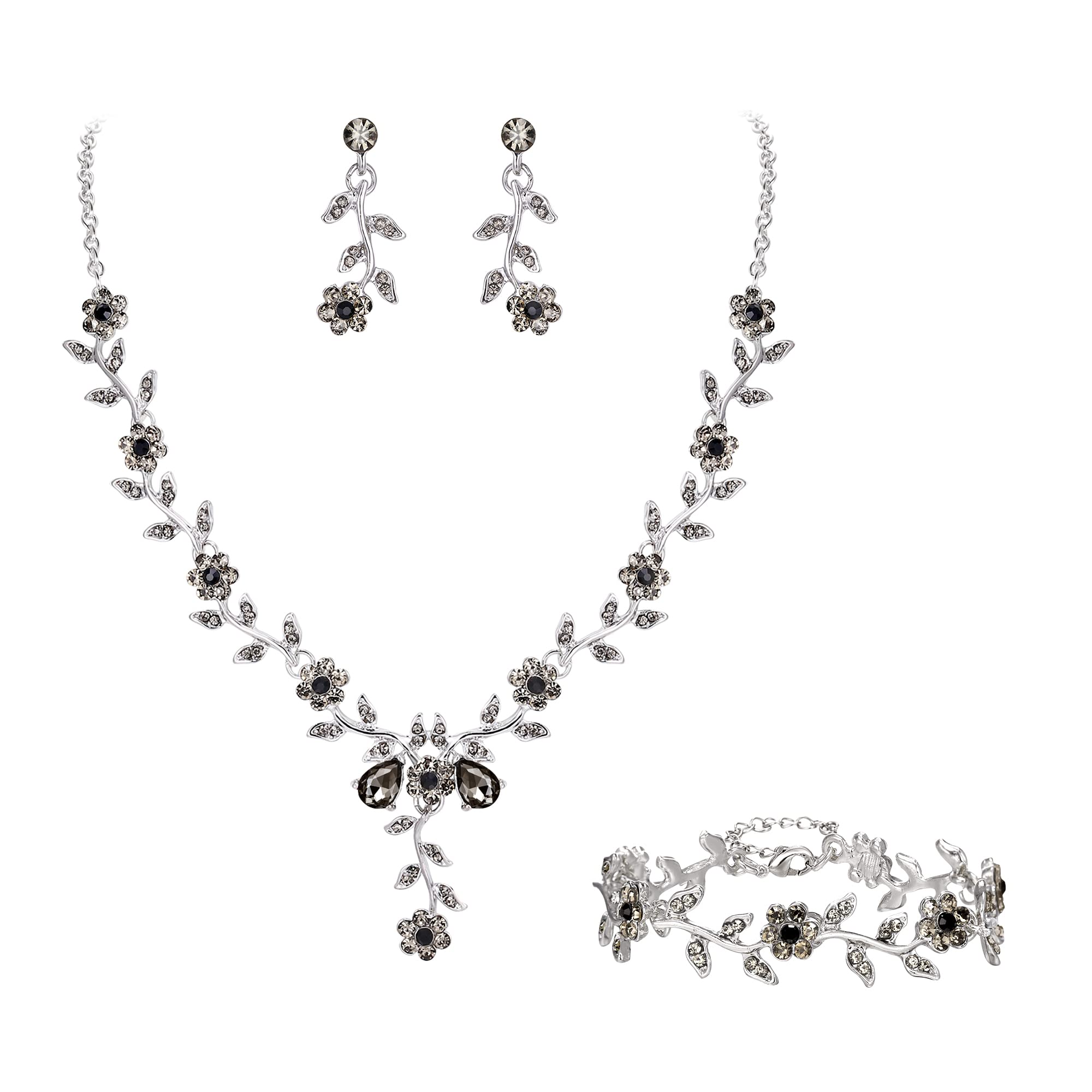 BriLove Women's Wedding Jewelry Set Leaf Cluster