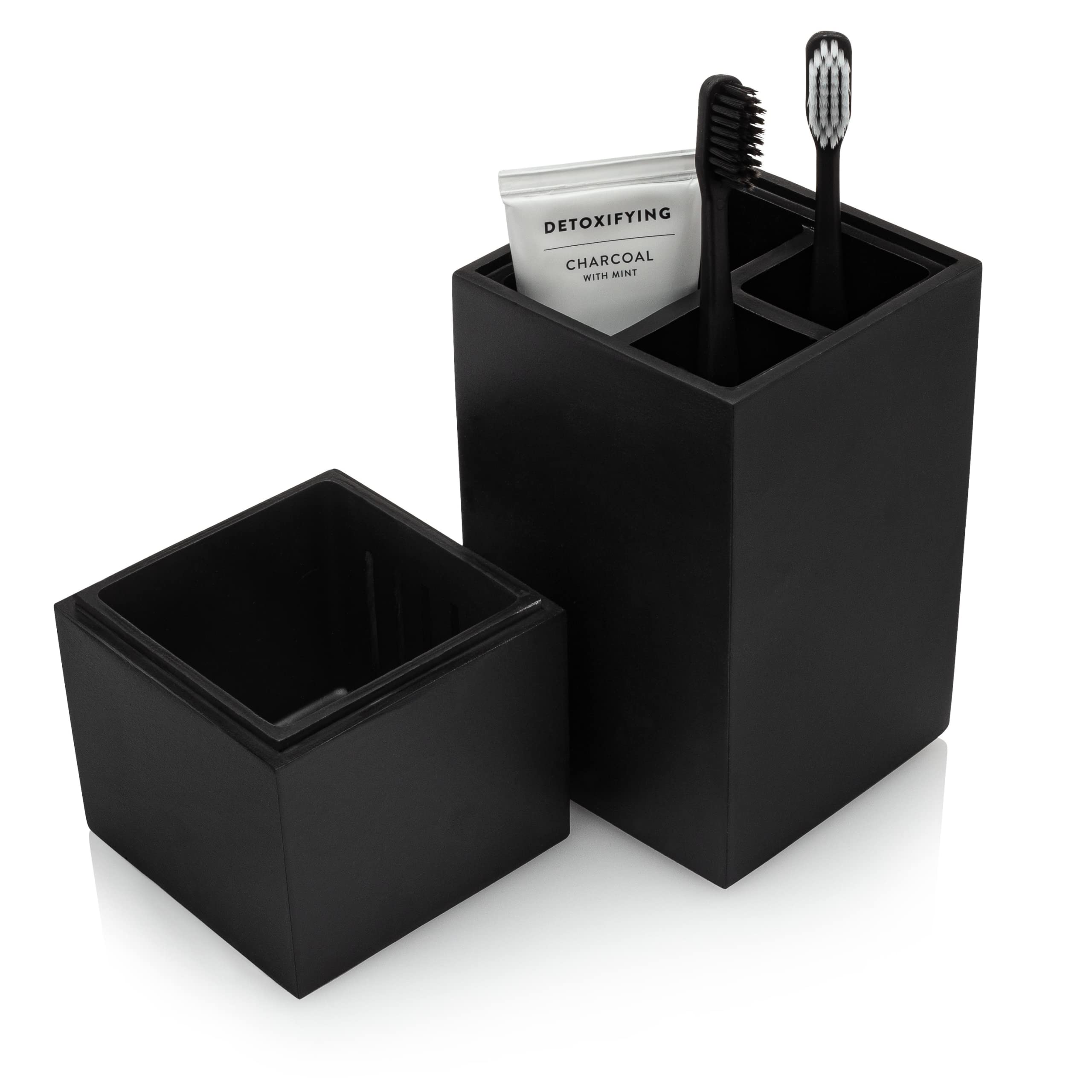 Photo 1 of Essentra Home Toothbrush Holder with Lid, Elegant Matte Black Bathroom Toothbrush & Toothpaste Organizer – Matte Black Collection