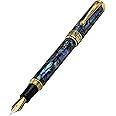 Xezo Maestro Fountain Pen, Fine Nib. Natural Pāua Abalone Sea Shell Inlay with 18 Karat Gold Plating. Handcrafted, Limited Edition, Serialized. No Two Alike