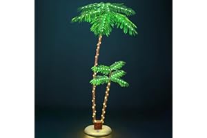 OUSHENG Lighted Palm Trees for Outside Patio, 6' Outdoor Light Up Christmas Trees Decoration Decor, LED Fake Artificial Tree Lights for Indoor Tiki Bar Home Party Yard Pool Porch Deck Tropical