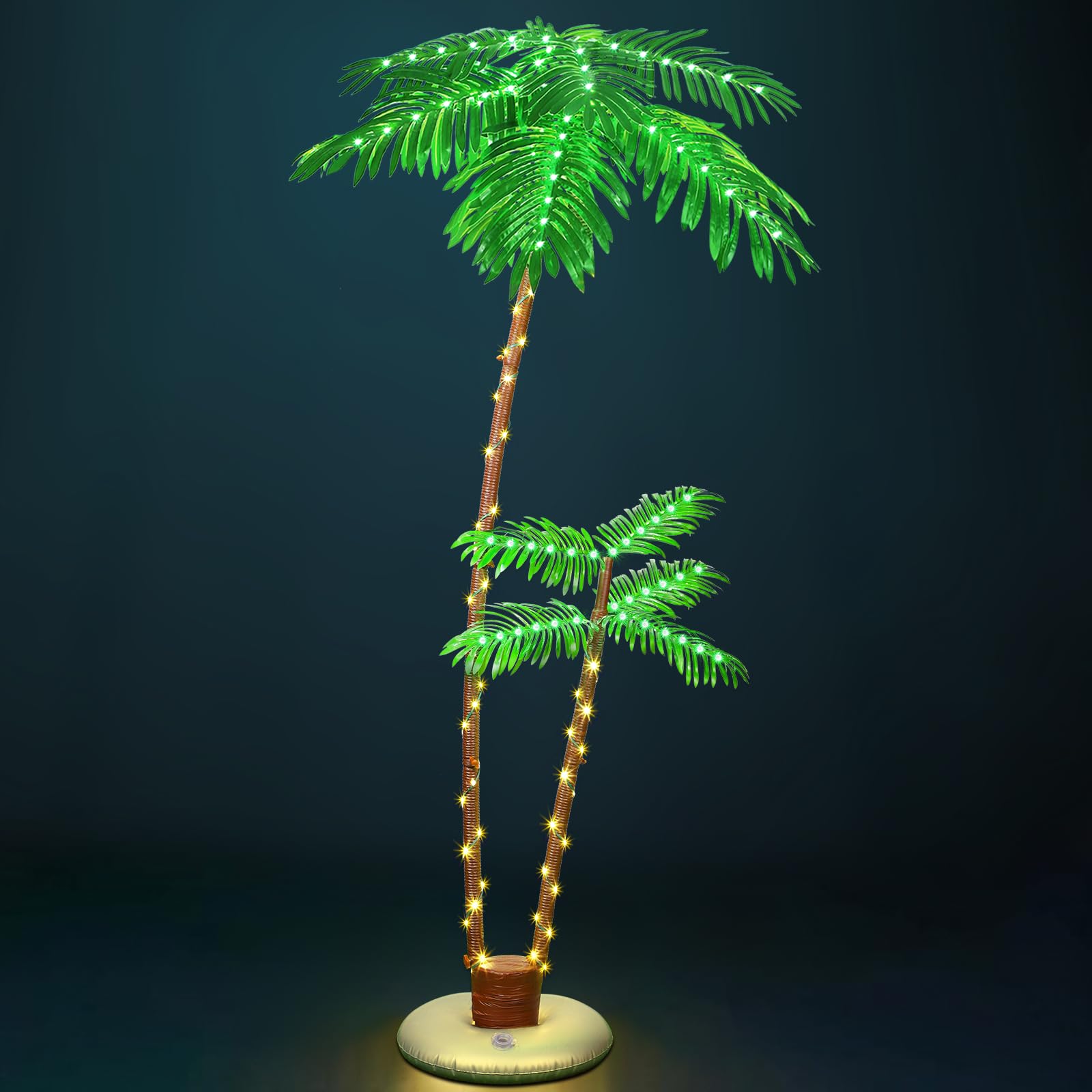 Photo 1 of OUSHENG Solar Lighted Palm Tree for Outside Patio, 6' 3 Trunks Outdoor Christmas Decoration Decor, Light Up LED Artificial Trees Lights for Bar Home Party Yard Pool Porch Deck Tropical