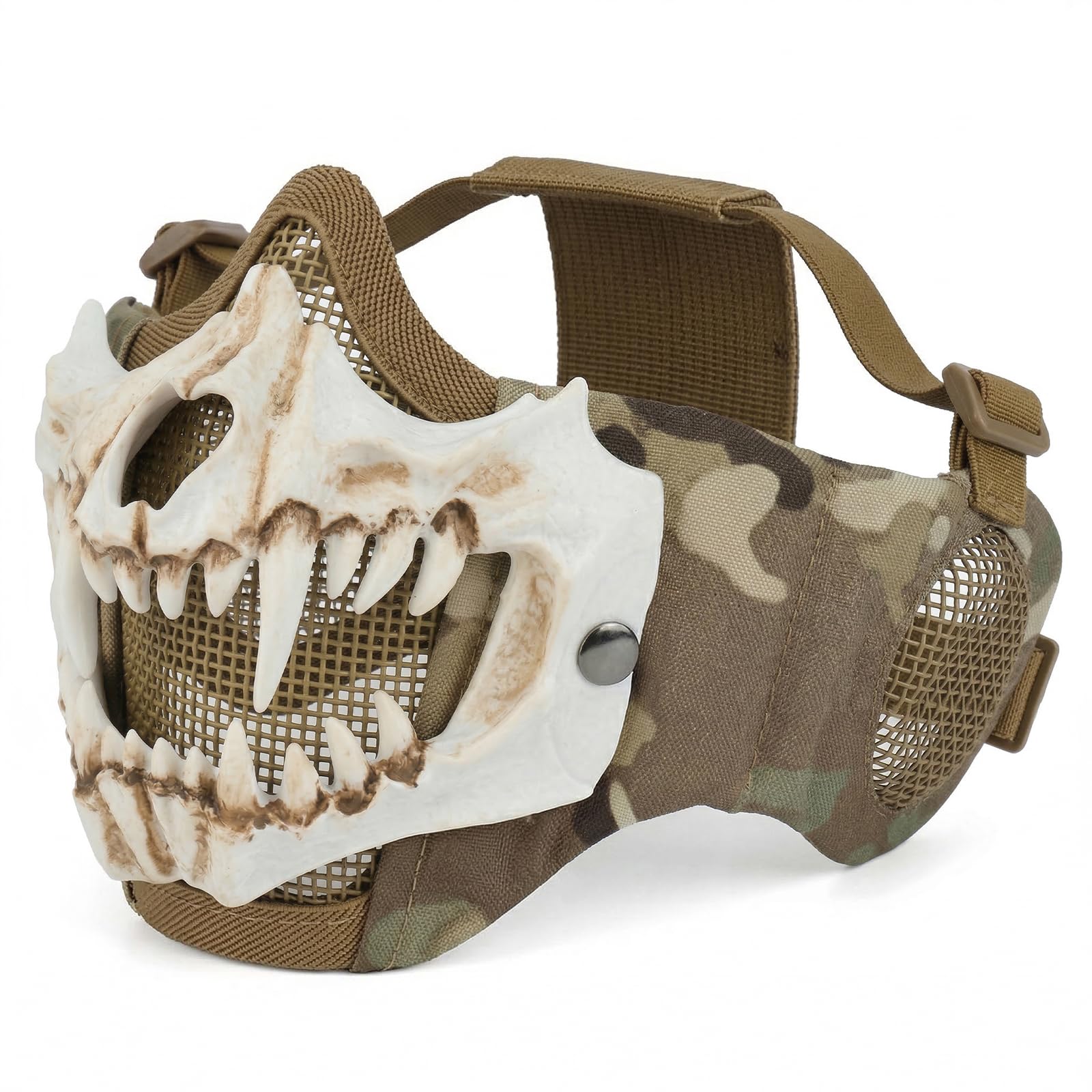 Yzpacc Airsoft Mask Half Face Oni Mask Samurai Mask Half Face Masks Tactical Half Face Mask With Ear Protection Mesh Mask For Halloween Party Paintball Cs Hunting