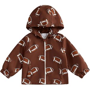 Yuufuniy Toddler Baby Boy Hooded Windproof Jacket Football Outfit Fall Coat | Fashion Rugby Printed Long Sleeve Lightweight Z