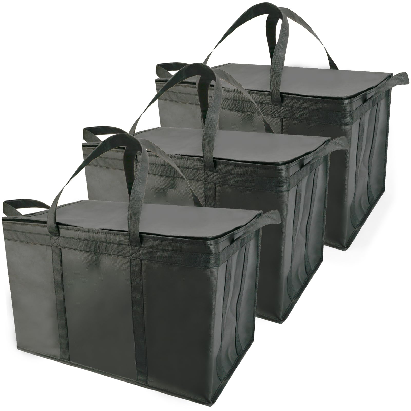 Photo 1 of Bodaon 3-Pack Insulated Food Delivery Bag for Hot and Cold Meal, XXXL, Black, Grocery Tote Insulation Bag for Catering, Large Pizza Warmer