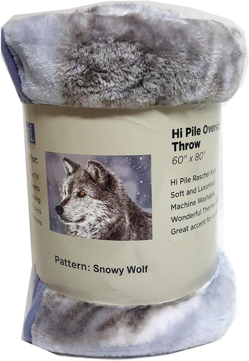 Shavel Home Products Luxury Hi Pile Oversized Throw, 60x80, Snowy Wolf