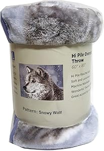 Shavel Home Products Luxury Hi Pile Oversized Throw, 60x80, Snowy Wolf