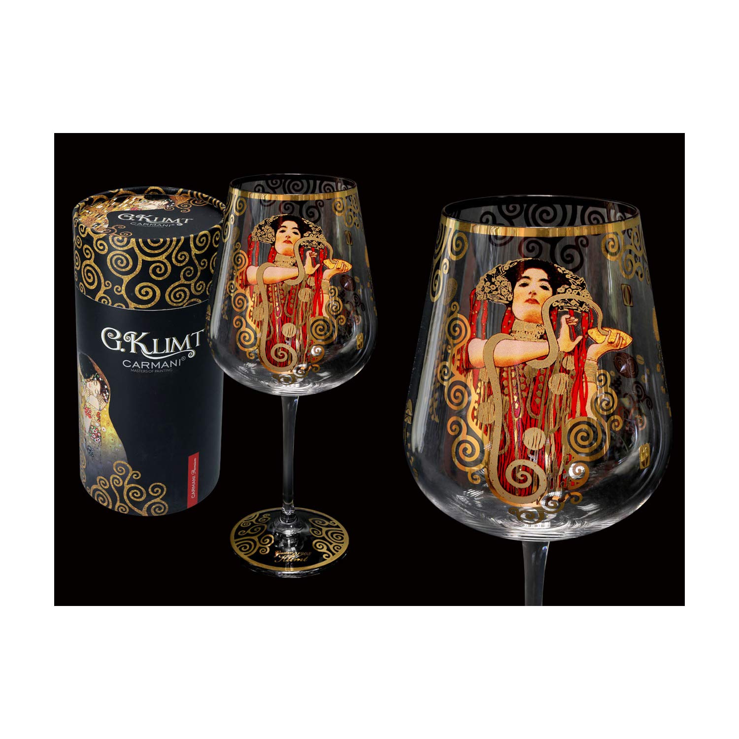 Carmani - Fancy Wine Glass Decorated with Gustav Klimt 'Hygeia' Painting Print 800 ml