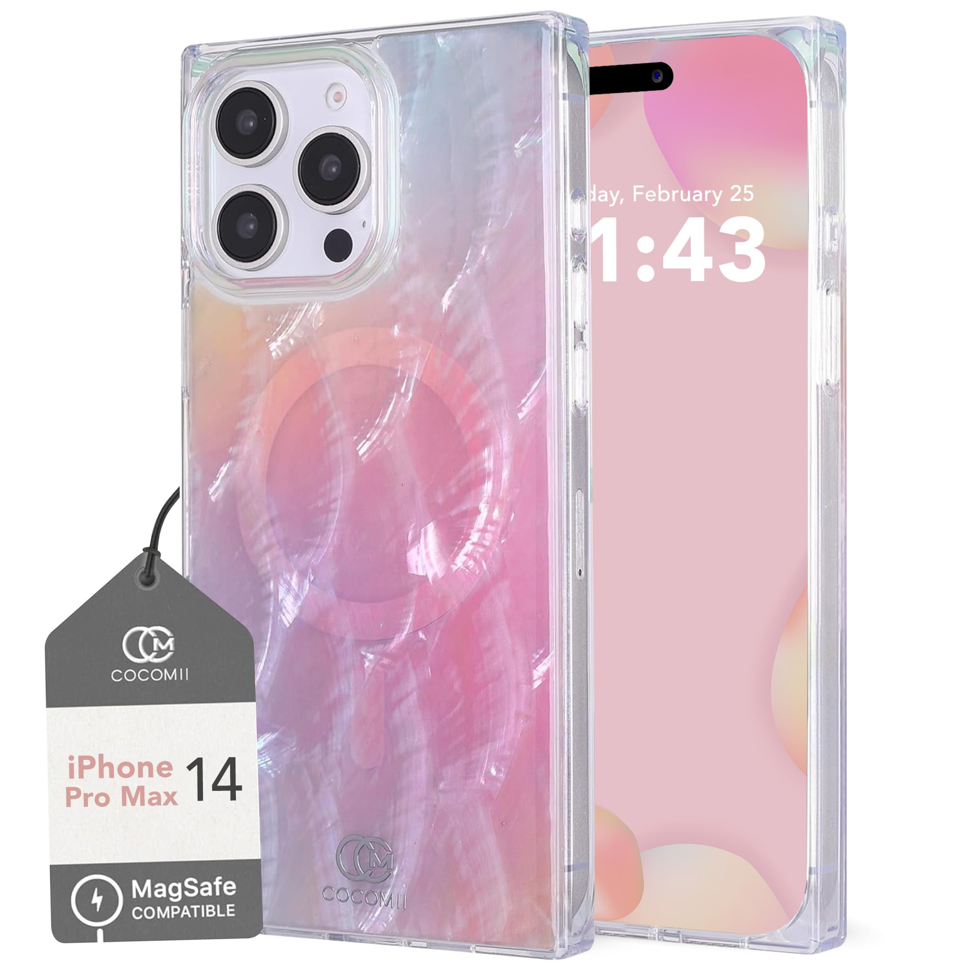 Photo 1 of Cocomii - Rectangle Case Compatible with iPhone 14 Pro Max - Compatible with MagSafe, Real Mother of Pearl, Opalescent Seashell, Glossy, Magnetic Phone Case for iPhone 14 Pro Max 6.7 inch, Pink